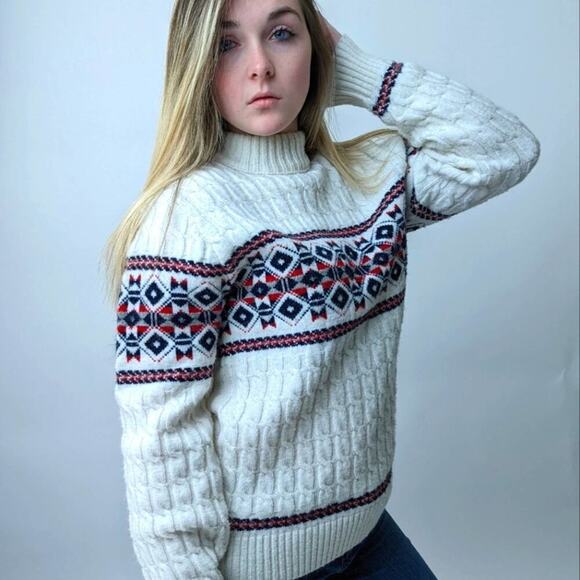 Vintage 70's Lord Jeff Cable Knit Turtleneck Sweater - M - Picture 3 of 6